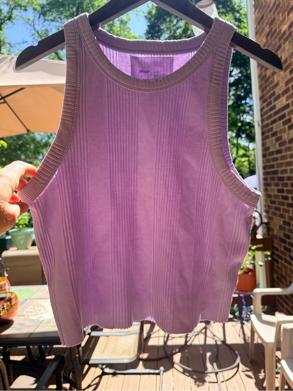aerie Lavender Ribbed Tank with Tan Trim